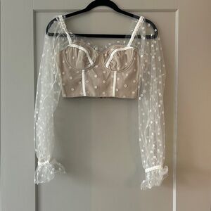 Hello Molly Tan and White Polka Dot Crop Top